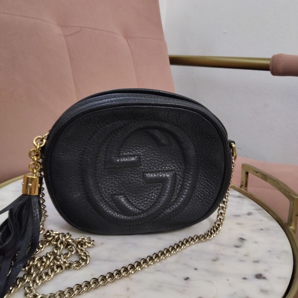 Gucci Black Leather Mini Bag with Gold Chain